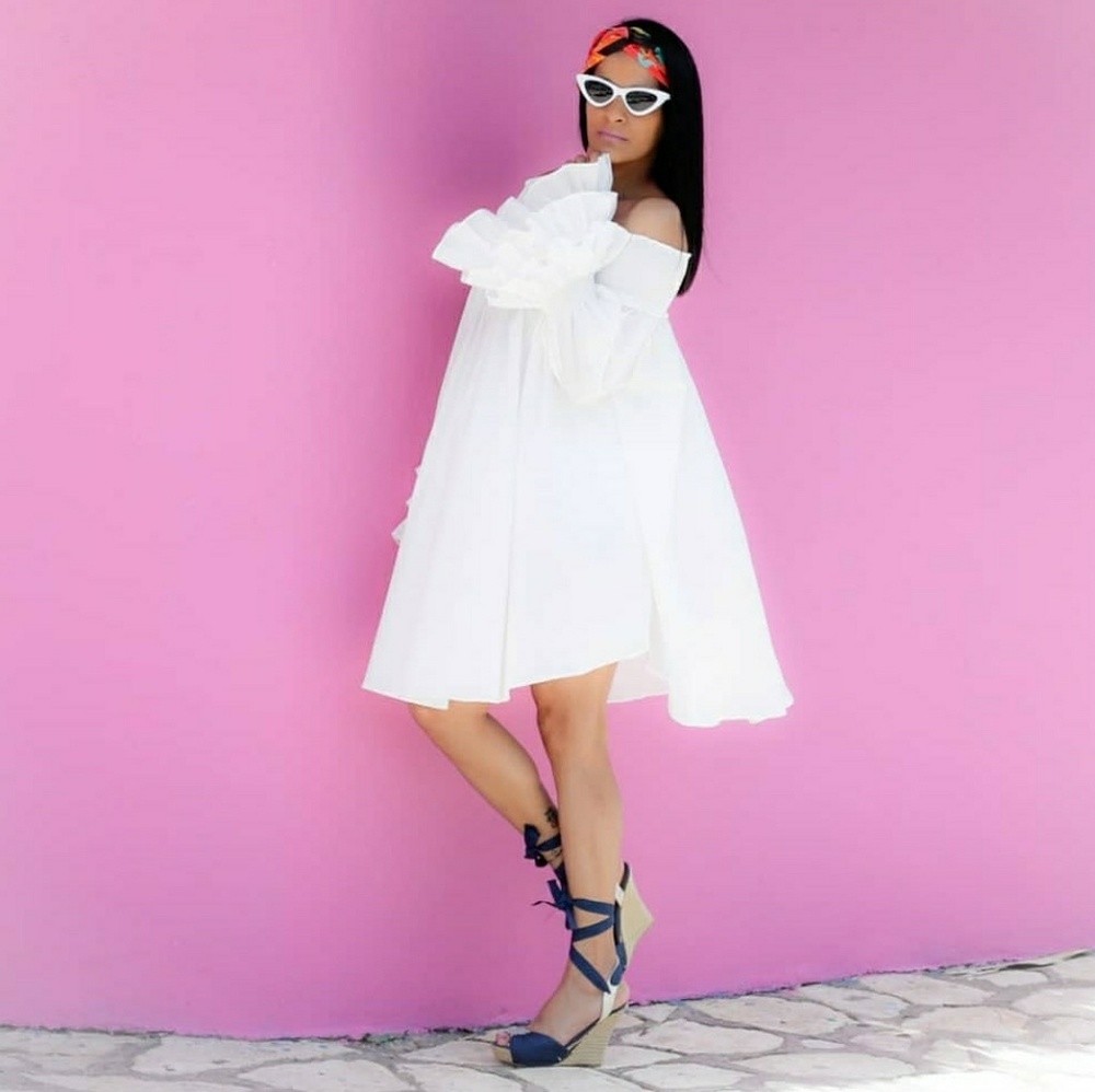 Ruffled off Shoulder Tunic Dress